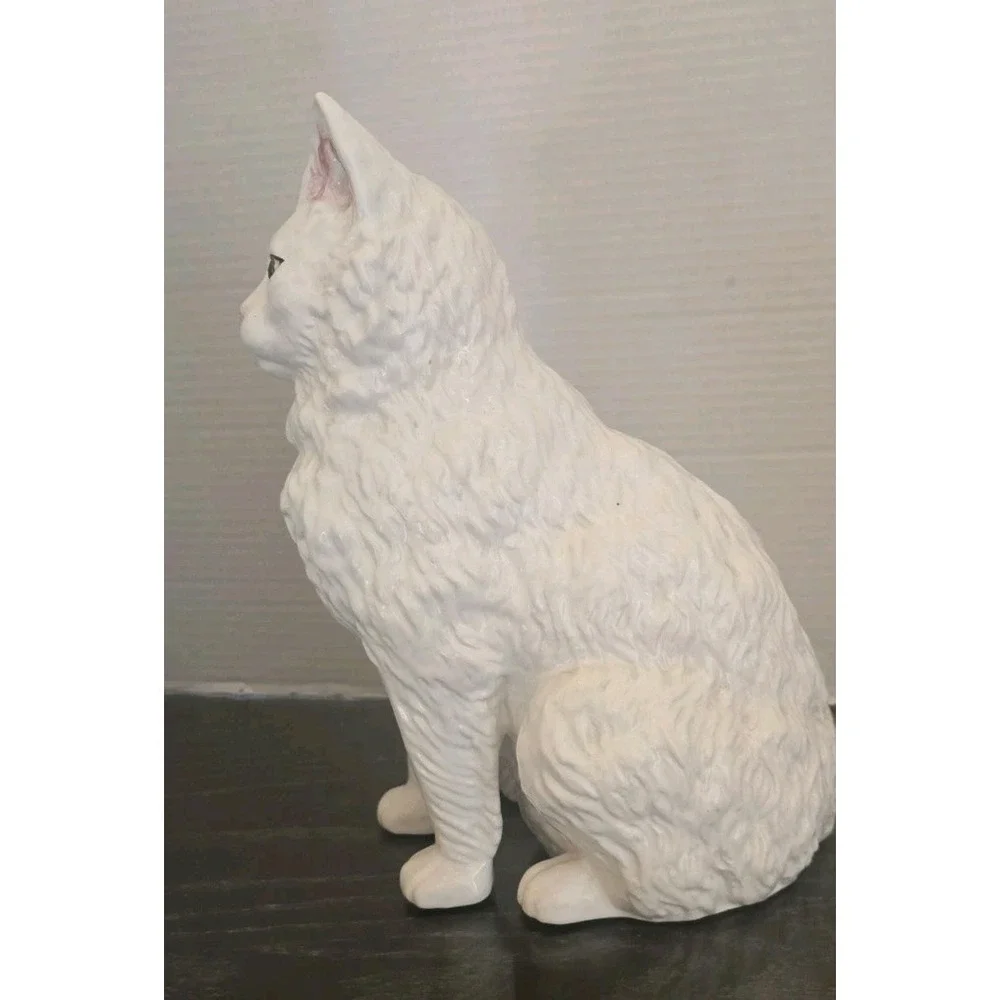 Vintage Large Ceramic Hand Painted Solid White Cat No Chips Or Cracks